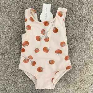 Rylee + Cru Tomato Print Kids Swim One Piece - Cream and Orange